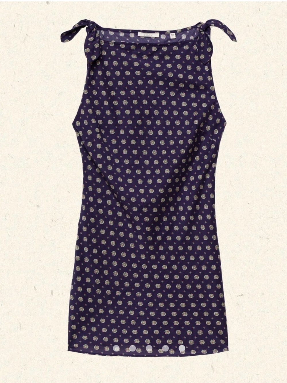 Doen Navy Tie-Shoulder Mini Dress with Cream Floral Dot